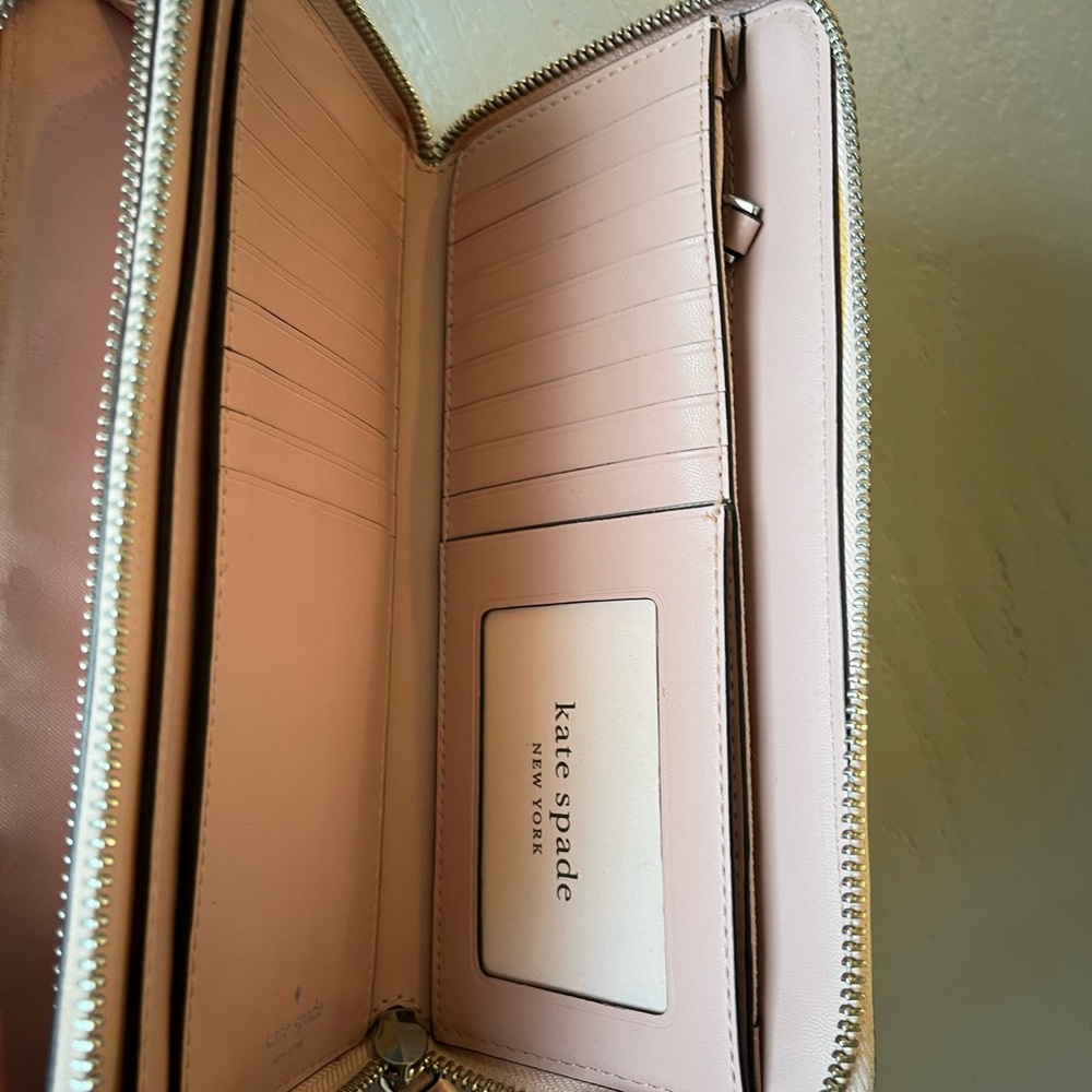 Kate Spade Anita Patterson Drive Double Zip Wristlet Wallet Pink White - Picture 10 of 12